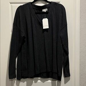 Wonderly Charcoal Long Sleeve V-Neck Top